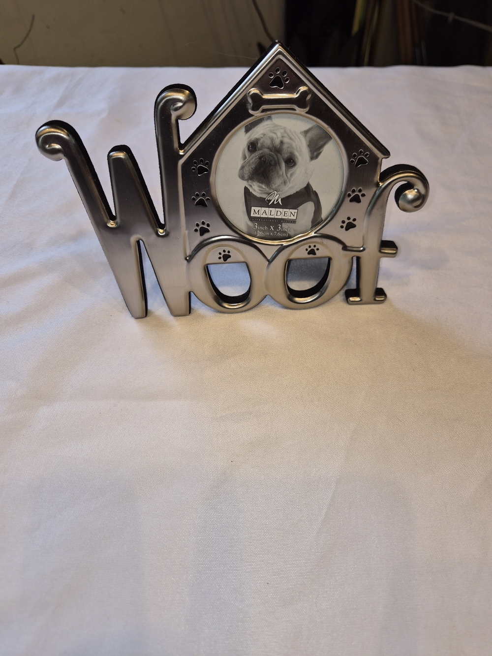 Malden Metallic 'Woof' Dog Photo Frame - Silver